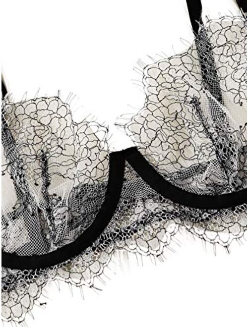 SweatyRocks Women's Floral Lace Underwire Bra and Panty 2 Piece Lingerie Set