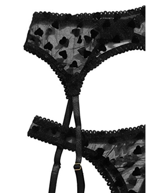 SweatyRocks Women's Sheer Mesh Bra and Thong 3 Piece Lingerie Set with Garter Belts