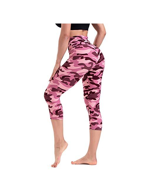 TNNZEET Buttery Soft Printed Capri Leggings for Women, High Waisted Womens Black Yoga Workout Athletic Pants