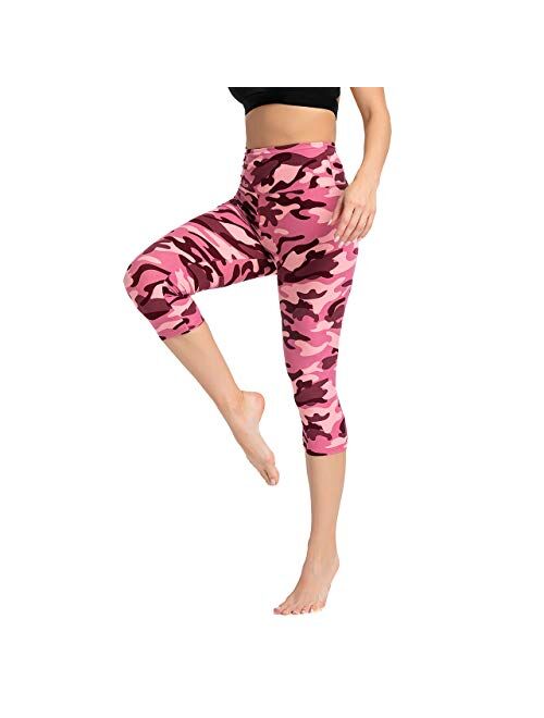 TNNZEET Buttery Soft Printed Capri Leggings for Women, High Waisted Womens Black Yoga Workout Athletic Pants