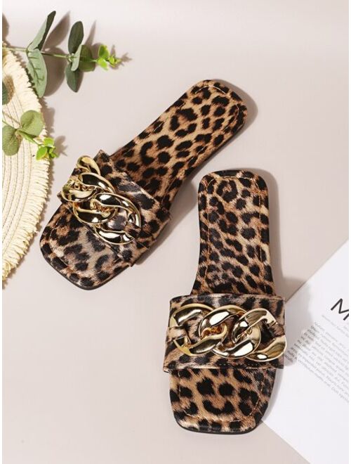 Shein Chain Decor Leopard Slide Sandals