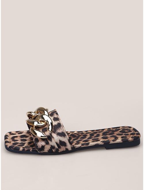 Shein Chain Decor Leopard Slide Sandals