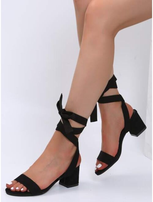 Shein Suede Tie Leg Design Chunky Heeled Sandals