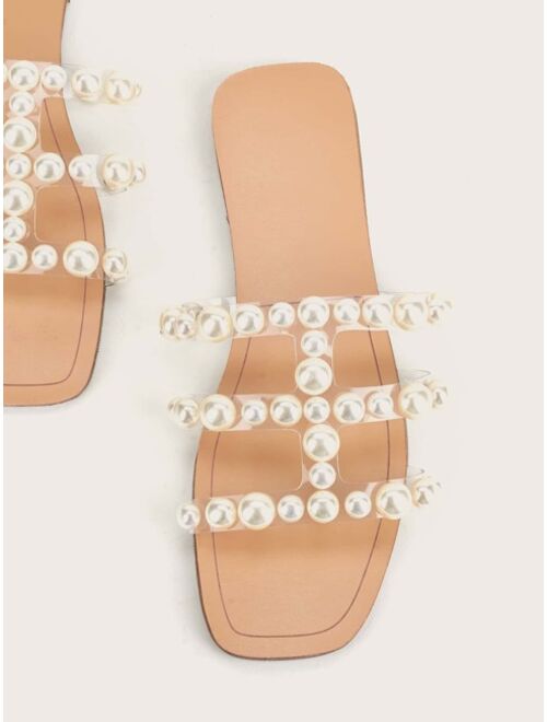 Shein Faux Pearl Decor Slide Sandals