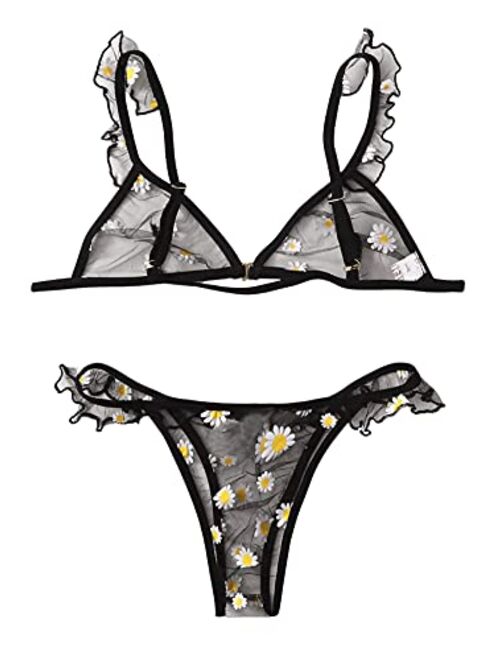 SweatyRocks Women's Floral Lace Criss Cross Bra and Panty 2 Piece Lingerie Set