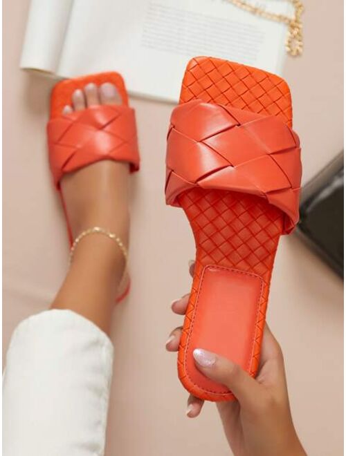 Shein Basketwoven Faux Leather Slide Sandals