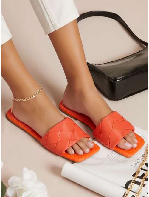 Shein Basketwoven Faux Leather Slide Sandals