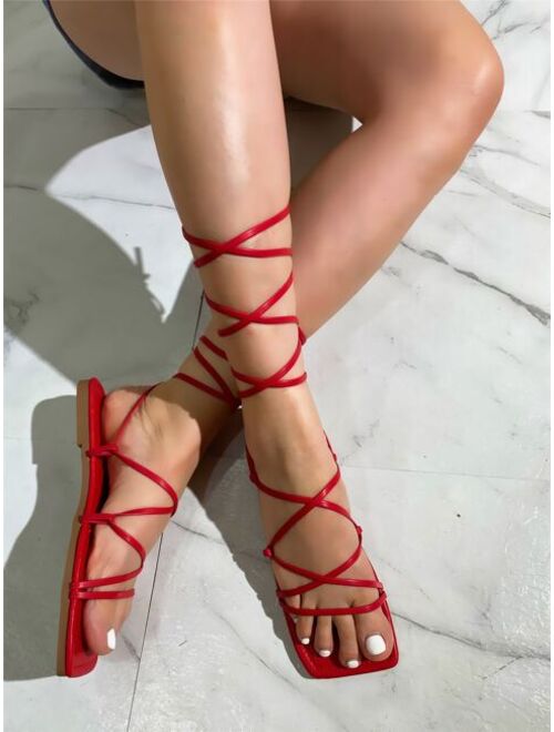 Shein Minimalist Tie Leg Gladiator Sandals