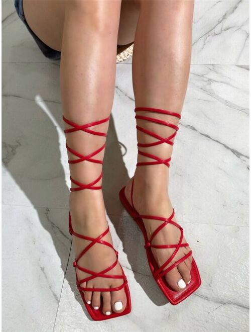 Shein Minimalist Tie Leg Gladiator Sandals