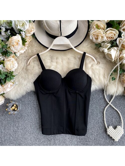 New Sexy women's corset bustier bra black white push up bralet top Night out club party cropped top