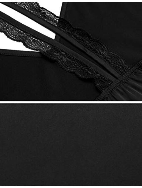 Ekouaer Sleepwear Lingerie Chemise Nightgown V-Neck Women Sleeveless Camisole Slip Dress