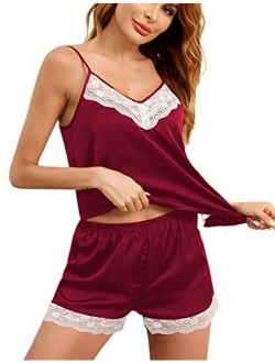 Women Sleepwear Satin Pajama Set Cami Shorts Nightwear 2 Pieces pjs S-XXL