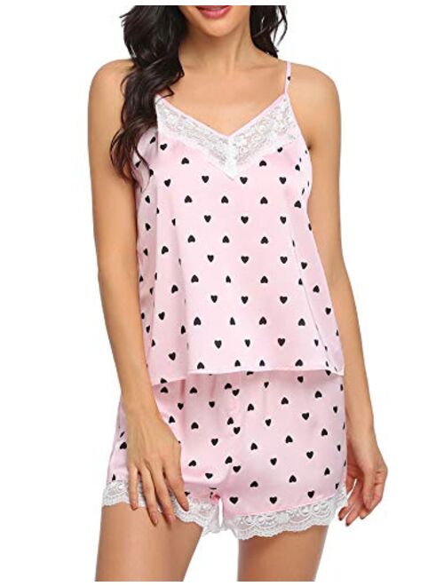 Ekouaer Women Sleepwear Satin Pajama Set Cami Shorts Nightwear 2 Pieces pjs S-XXL