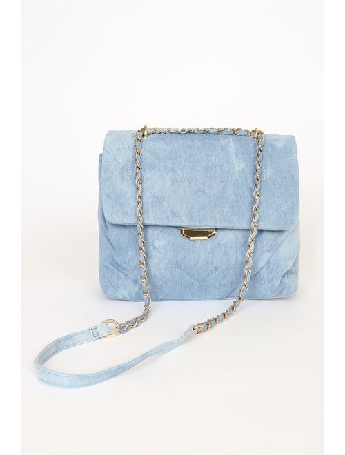 Lulus Perfect Look Light Blue Denim Quilted Crossbody Bag