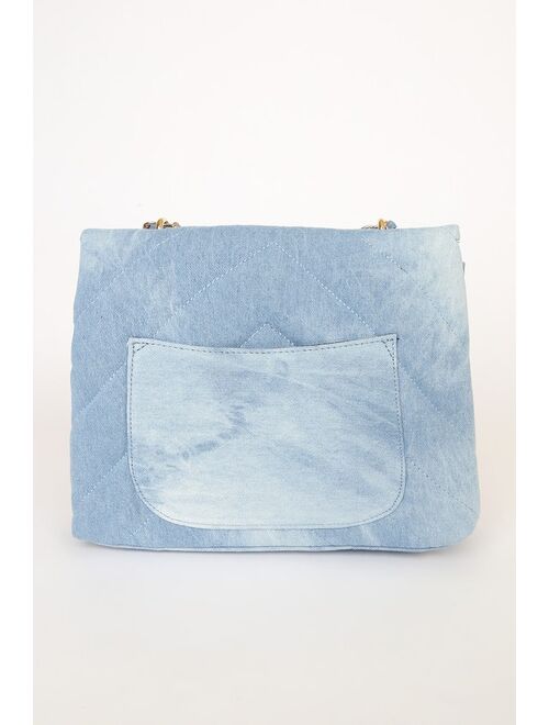 Lulus Perfect Look Light Blue Denim Quilted Crossbody Bag