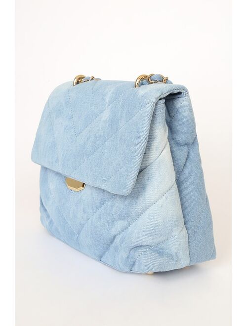 Lulus Perfect Look Light Blue Denim Quilted Crossbody Bag