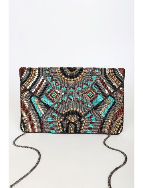 Lulus Beading The Best Teal Multi Beaded Sequin Clutch