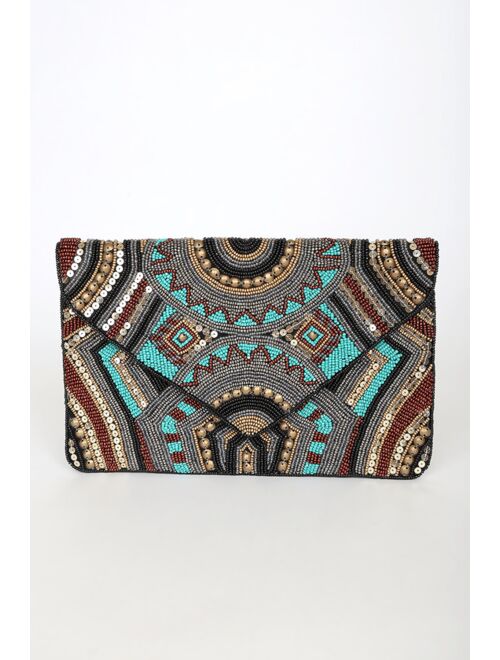 Lulus Beading The Best Teal Multi Beaded Sequin Clutch