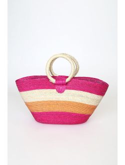 Heading to the Market Pink Multi Woven Straw Tote Bag