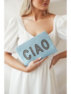 Ciao For Now Blue Multi Beaded Clutch