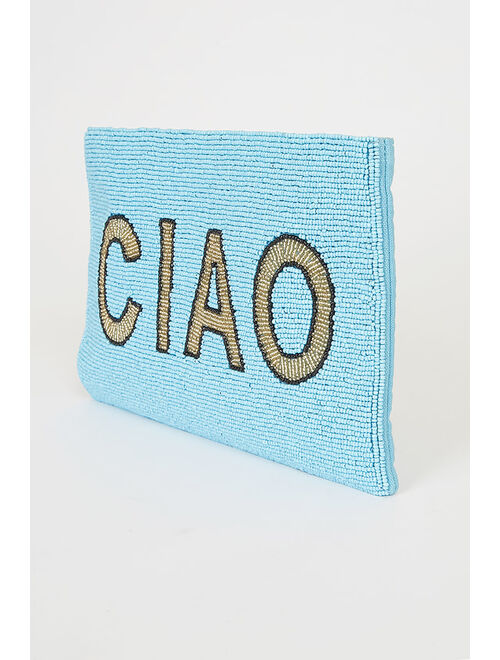Lulus Ciao For Now Blue Multi Beaded Clutch