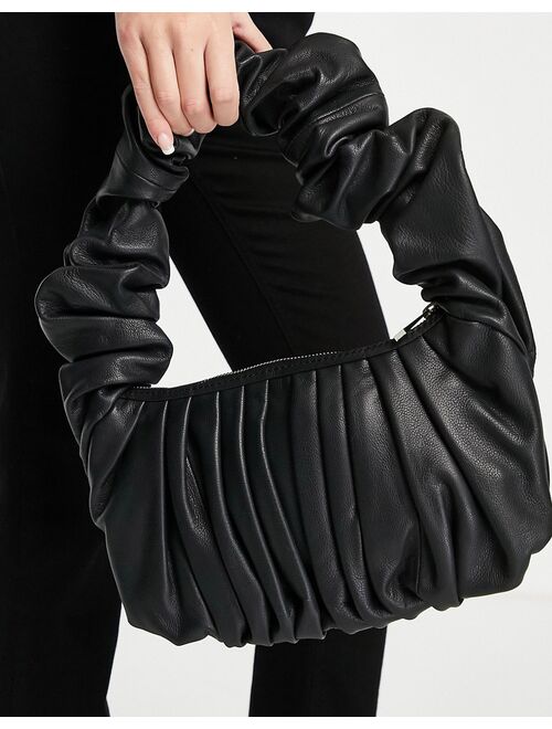 Asos Design leather super ruched shoulder bag in black