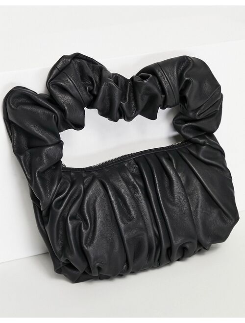 Asos Design leather super ruched shoulder bag in black