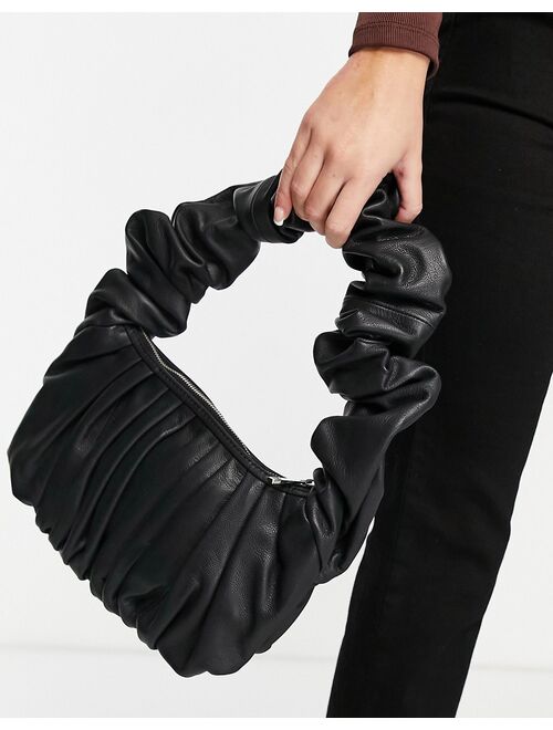 Asos Design leather super ruched shoulder bag in black