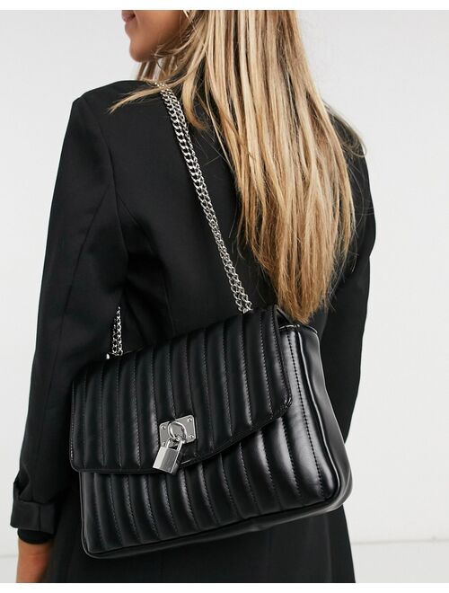 Asos Design quilted crossbody bag with padlock detail in black