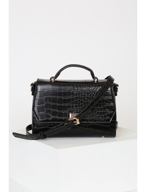 Lulus Carlotti Black Crocodile Embossed Handbag