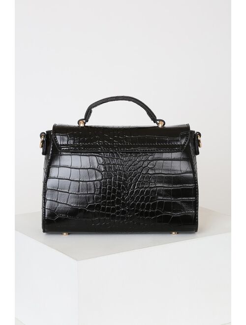 Lulus Carlotti Black Crocodile Embossed Handbag