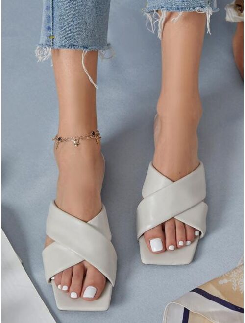Shein Vegan Leather Strappy Square Toe Slide Sandals