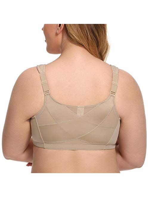 Exclare Women's Front Closure Full Coverage Wirefree Posture Back Everyday Bra