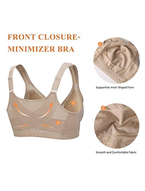 Exclare Women's Front Closure Full Coverage Wirefree Posture Back Everyday Bra
