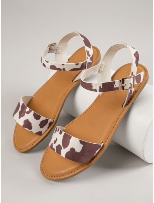 Shein Cow Print Faux Suede Ankle Strap Sandals