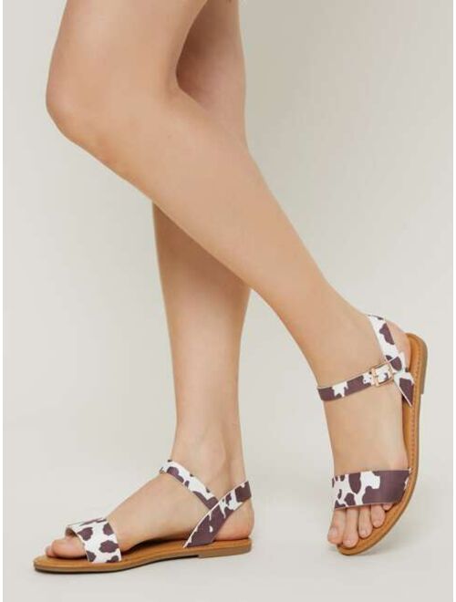Shein Cow Print Faux Suede Ankle Strap Sandals