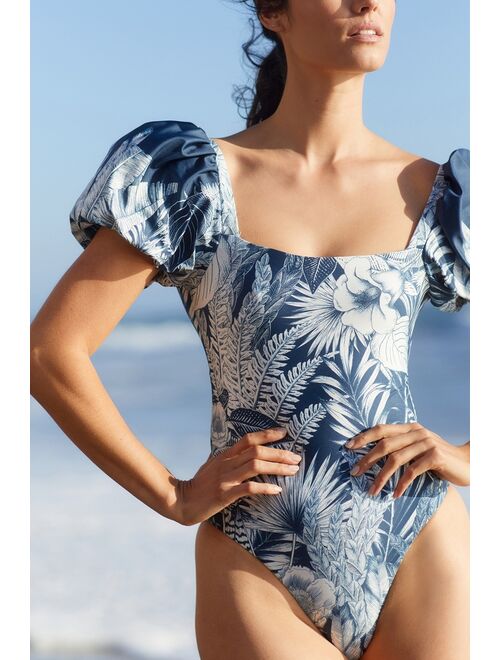 Anthropologie Agua Bendita Palma Puff-Sleeved One-Piece Swimsuit