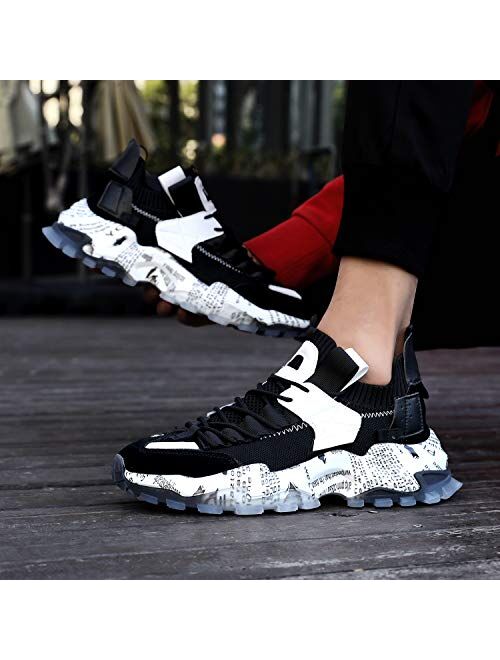 Scurtain Unisex Men’s Women’s Fashion Sneakers Breathable Knitted Mesh Road Running Shoes Tennis Shoes Walking Shoes for Men Women with Non-Slip Sole