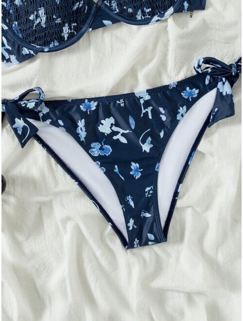 Shein Ditsy Floral Smocked Bikini Swimsuit