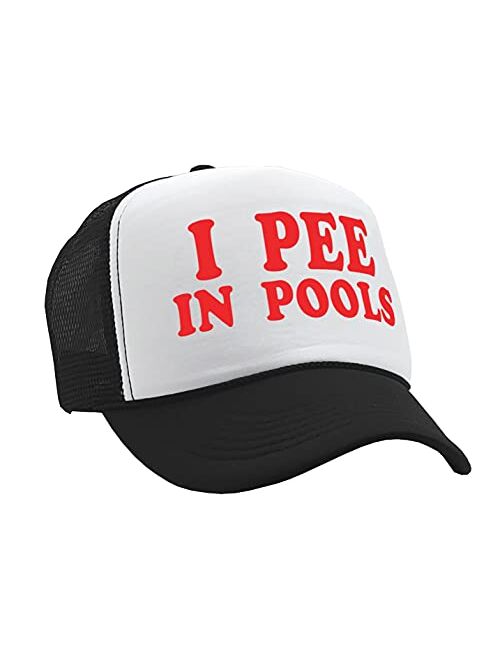 I Pee in Pools - Funny Dare Gag Gift Joke - Vintage Retro Style Trucker Cap Hat