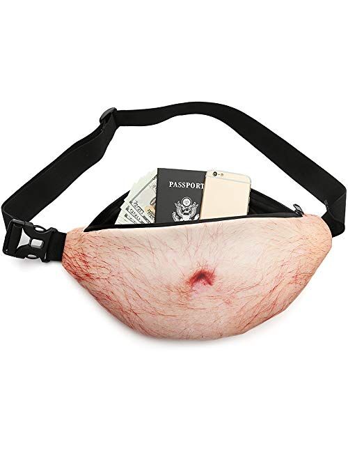 Beer Belly Fanny Pack for White Elephant Gift Funny, Christmas Gag Gifts, RAYKI Beer Belly Dad Bag 3D Fake Beerbelly Bag for Parties for Men Women Father Boyfriend Cowork