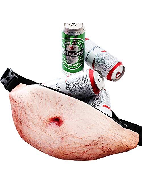 Beer Belly Fanny Pack for White Elephant Gift Funny, Christmas Gag Gifts, RAYKI Beer Belly Dad Bag 3D Fake Beerbelly Bag for Parties for Men Women Father Boyfriend Cowork