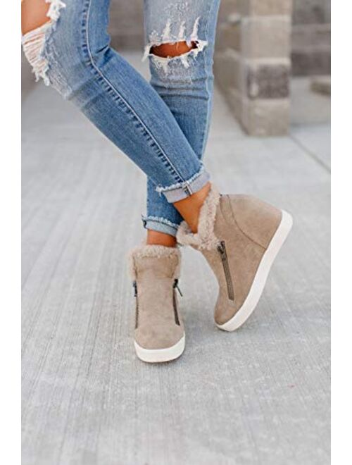 LAICIGO Women’s Hidden Wedge Platform Sneakers Side Zipper Slip-on Closed Toe Faux Leather Ankle Booties