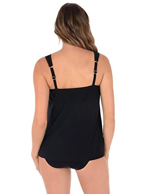 Miraclesuit Women's Swimwear DD-Cup Razzle Dazzle Underwire Bra Square Neckline Tankini Bathing Suit Top with Adjustable