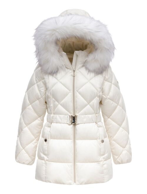 Michael Kors Big Girls Heavy Weight Belted Puffer Jacket with Diamond Quilting