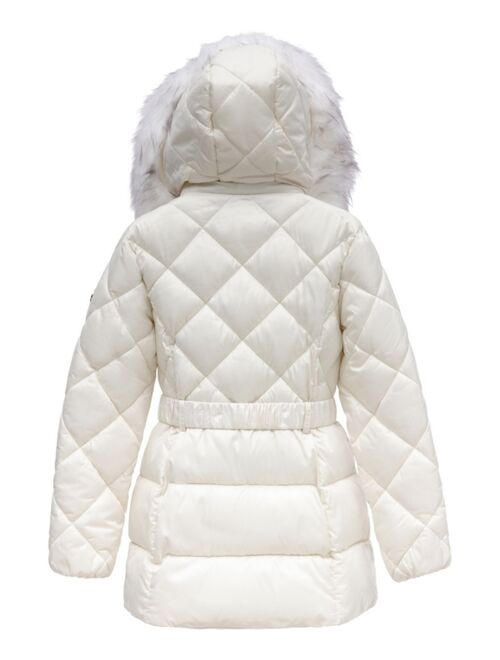 Michael Kors Big Girls Heavy Weight Belted Puffer Jacket with Diamond Quilting