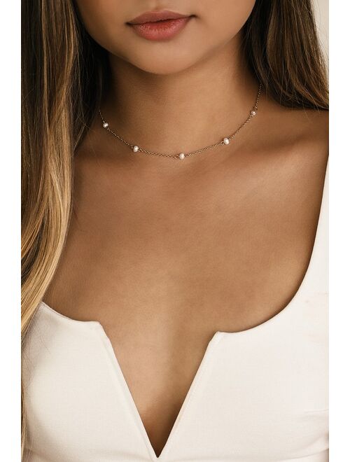 Lulus Perfectly Pretty Gold and Pearl Necklace
