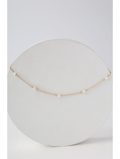 Lulus Perfectly Pretty Gold and Pearl Necklace
