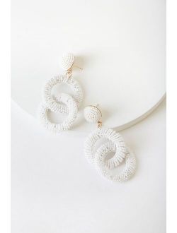 Beadwork It White Beaded Statement Earrings