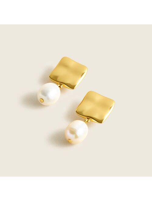 J.Crew Hammered square pearl drop earrings